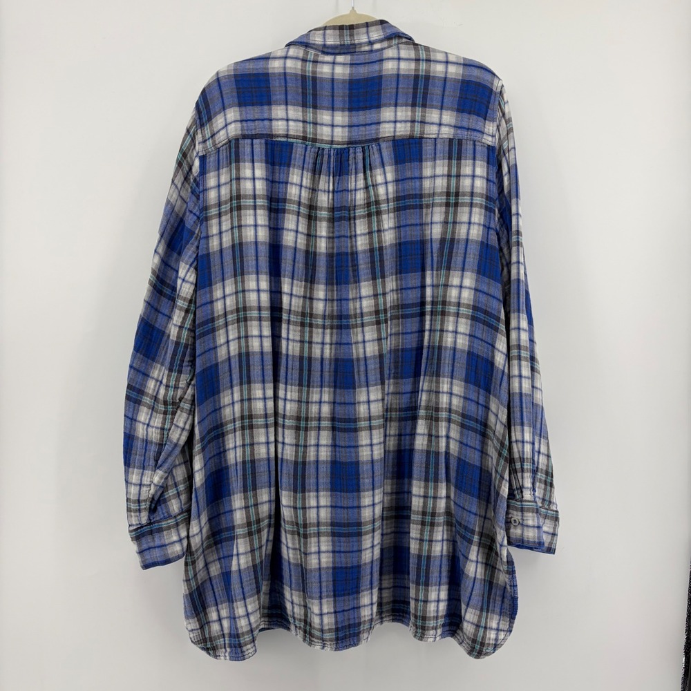 Lane Bryant Plaid Button Down Shirt Tunic Blue White Gray Womens Plus Size 26 28 - Picture 3 of 7